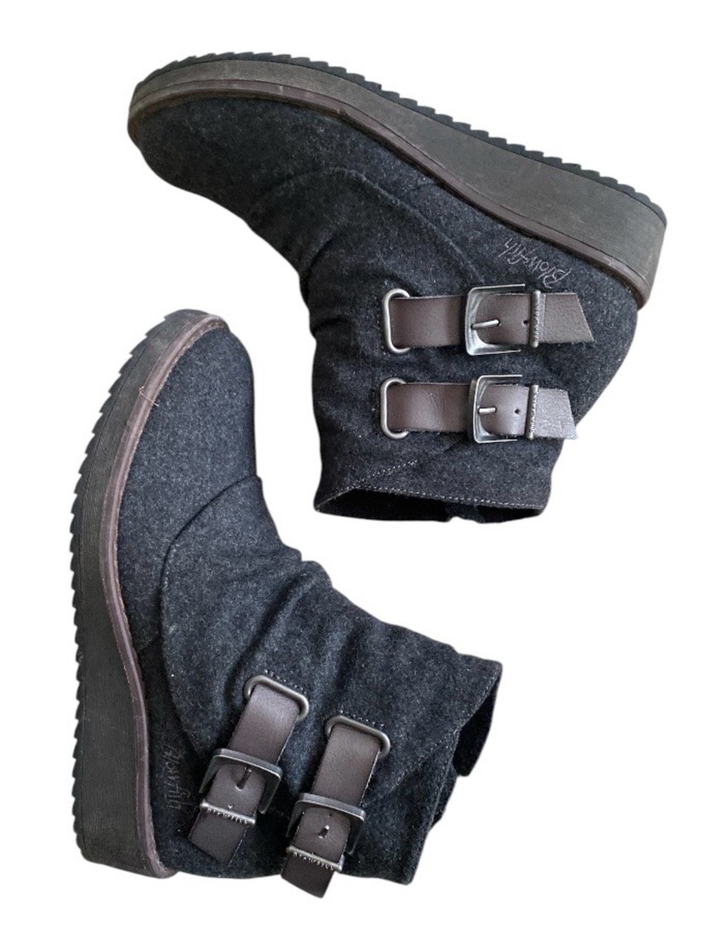 Blowfish Malibu Women's Gray Felt Side Zip Low Wedge Slouch Ankle Boots Size 6.5 - Picture 8 of 12